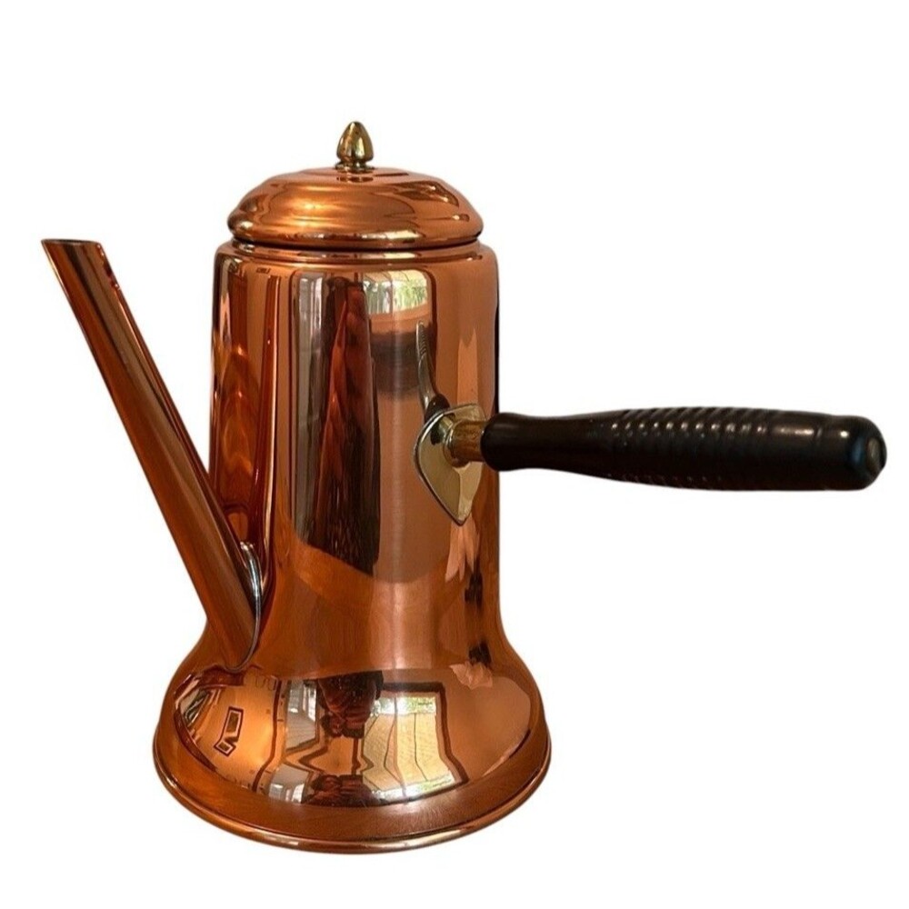 Vtg. Coppercraft Guild Copper Turkish Coffee Pot with Side Wood Handle 7.5" Tall